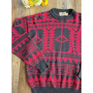 Vintage 80s Flatiron Mills Large Geometric Aztec Pattern Grandpa Sweater Acrylic